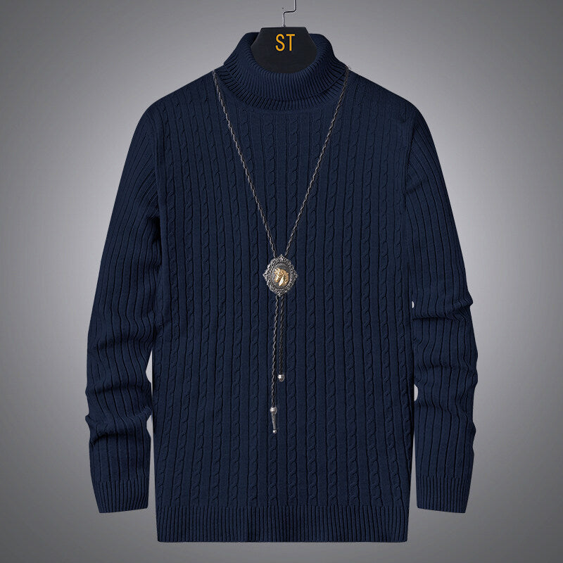 Herren Rollkragenpullover mit strukturiertem Zopfmuster R&B