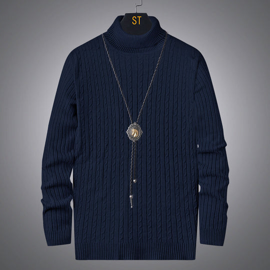 Herren Rollkragenpullover mit strukturiertem Zopfmuster R&B