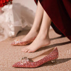 Damen Elegante Ballerinas mit funkelndem Schmuckdetail und stabilem Blockabsatz R&B