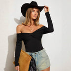 Damen Off-Shoulder Body mit eleganter Drapierung R&B