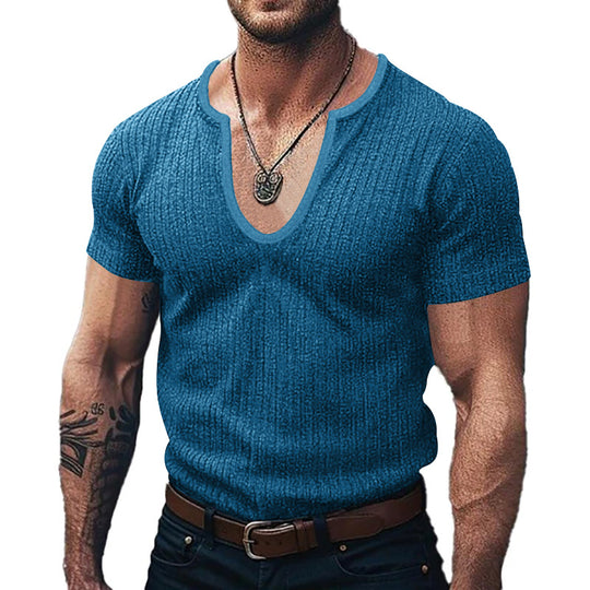 Herren Ribbed V-Ausschnitt T-Shirt R&B