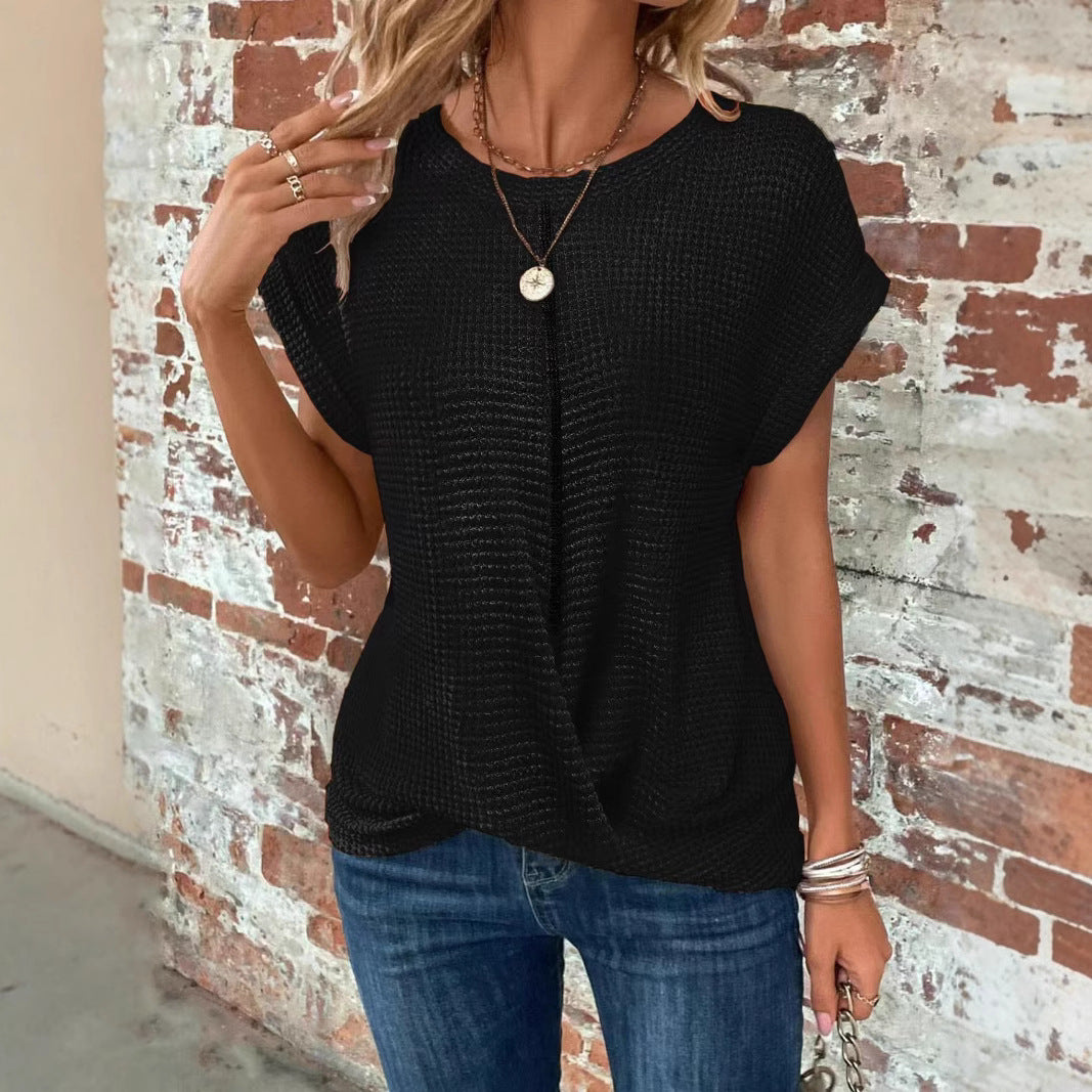 Damen lässiges Waffelpullover mit weichem Stoff und eleganten Ärmeln R&B