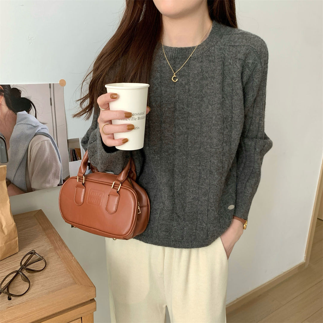 Damen Grob gestrickter Sweater mit Rundhalsausschnitt und lässiger Passform R&B