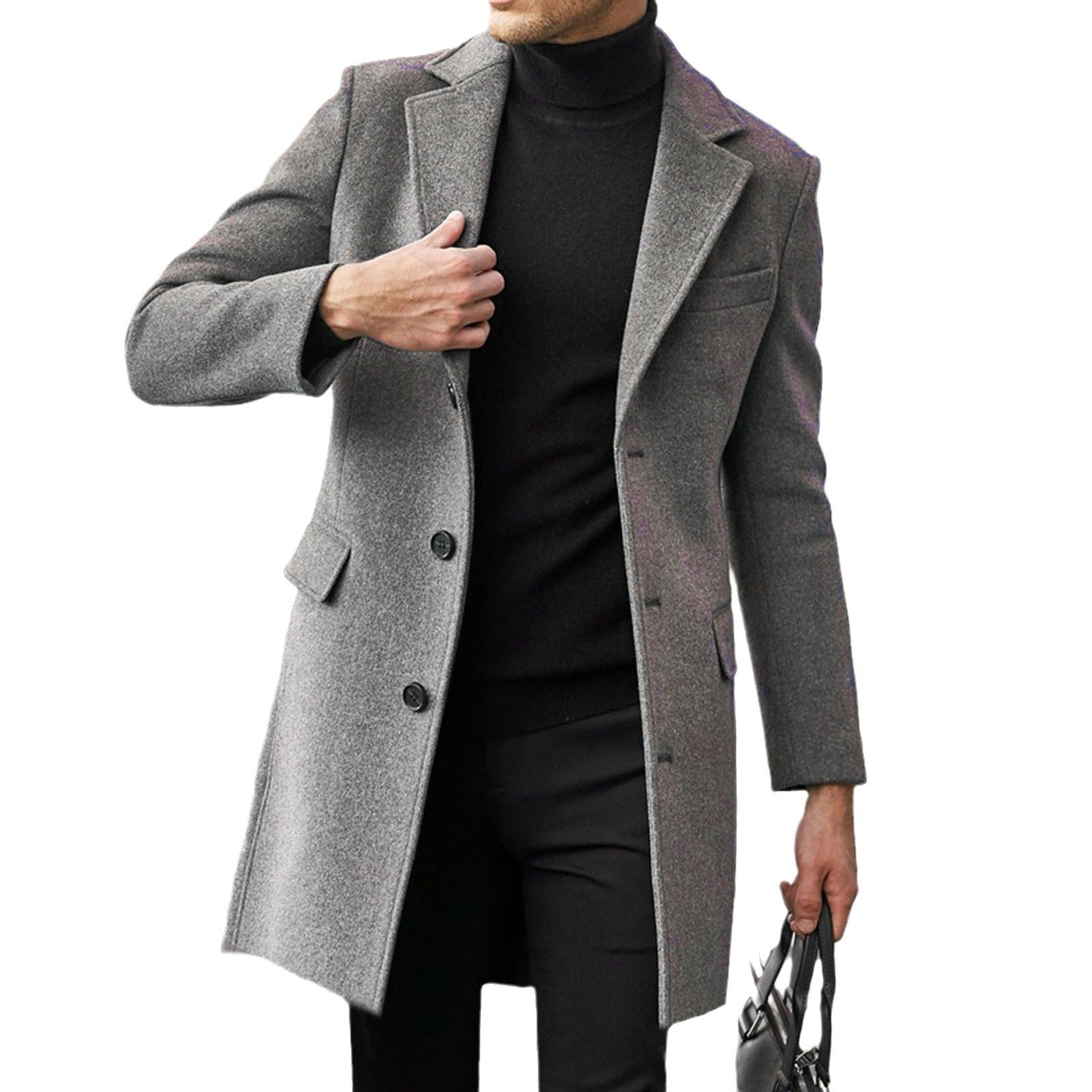 Herren eleganter Wollmantel mit klassischem Revers und verdeckten Knöpfen R&B