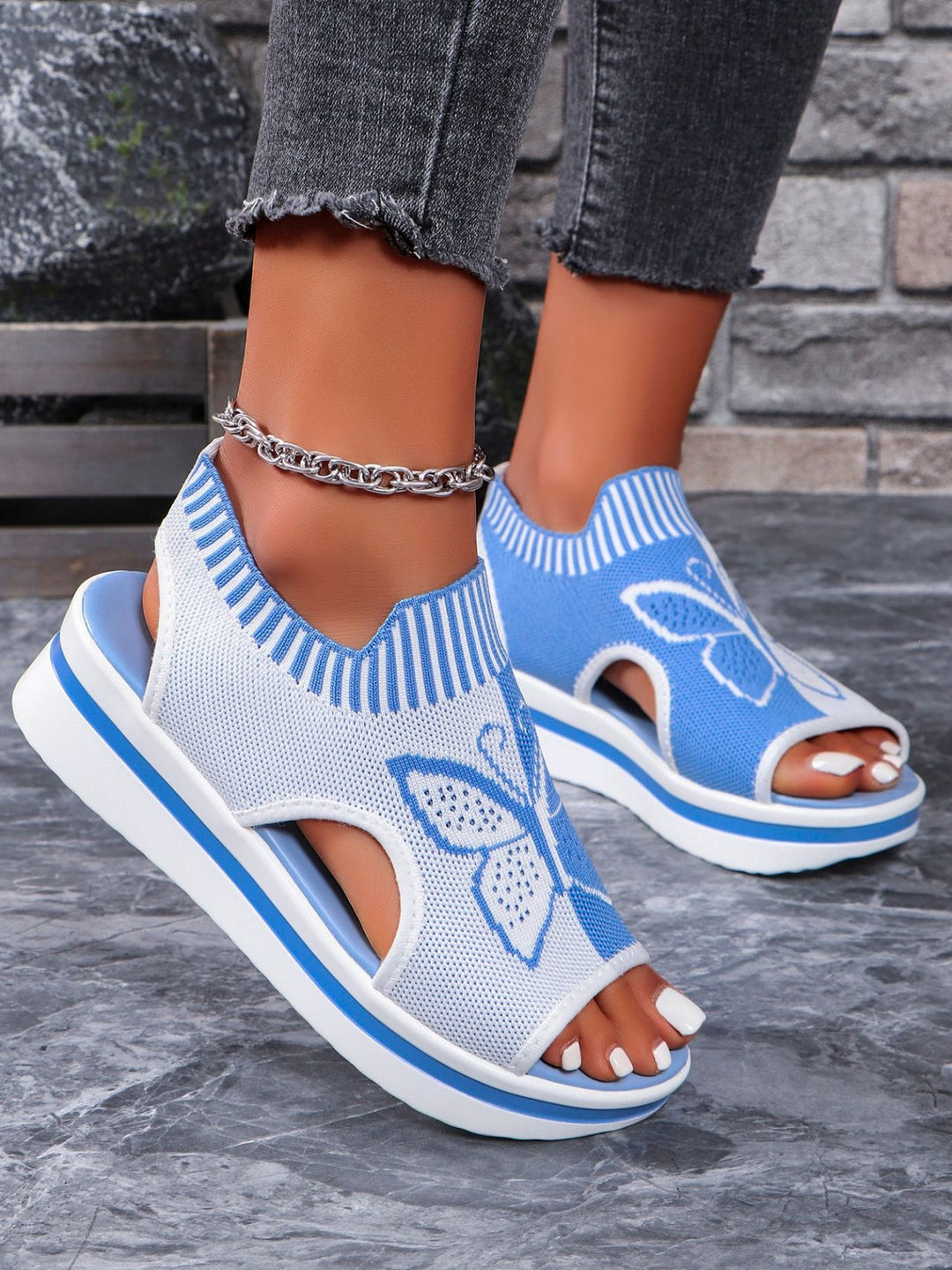Damen Sportliche Plateau-Sandalen mit modischem Schmetterlingsdesign R&B