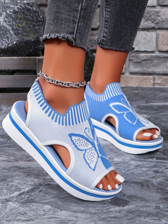 Damen Sportliche Plateau-Sandalen mit modischem Schmetterlingsdesign R&B