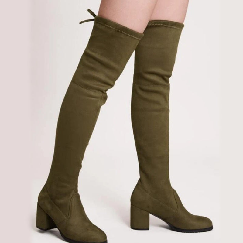 Damen Overkneestiefel mit modischem Blockabsatz und eleganter Schnürung R&B