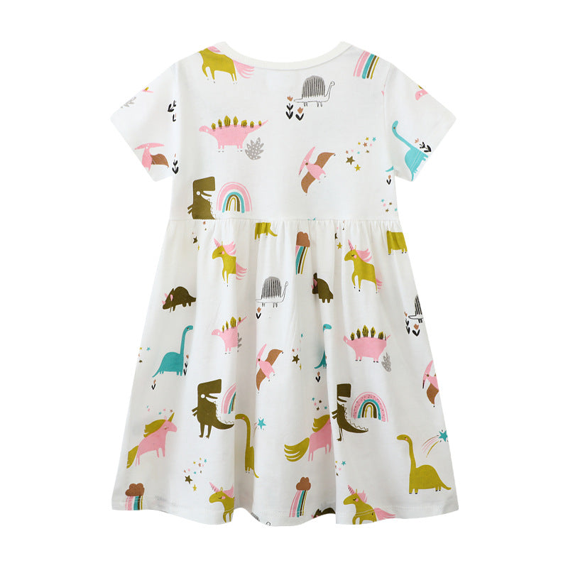 Mädchen Freizeitkleid mit verspielten Dinosaurier- und Einhorn-Motiven R&B