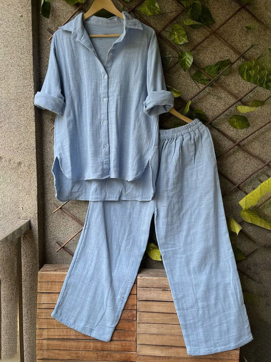 Damen lässiges Leinen-Hemd und Hose Set R&B