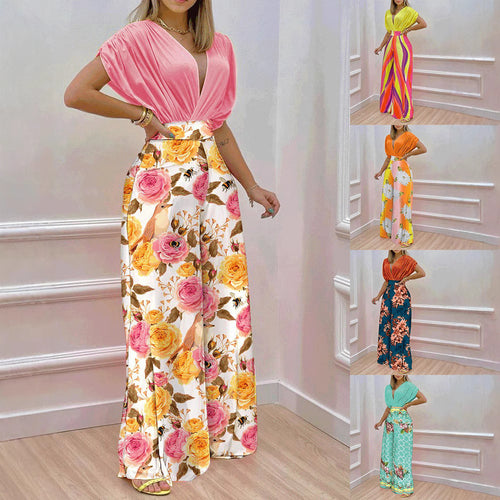 Damen Blusenset mit weitem Hosenbein und floralem Print R&B