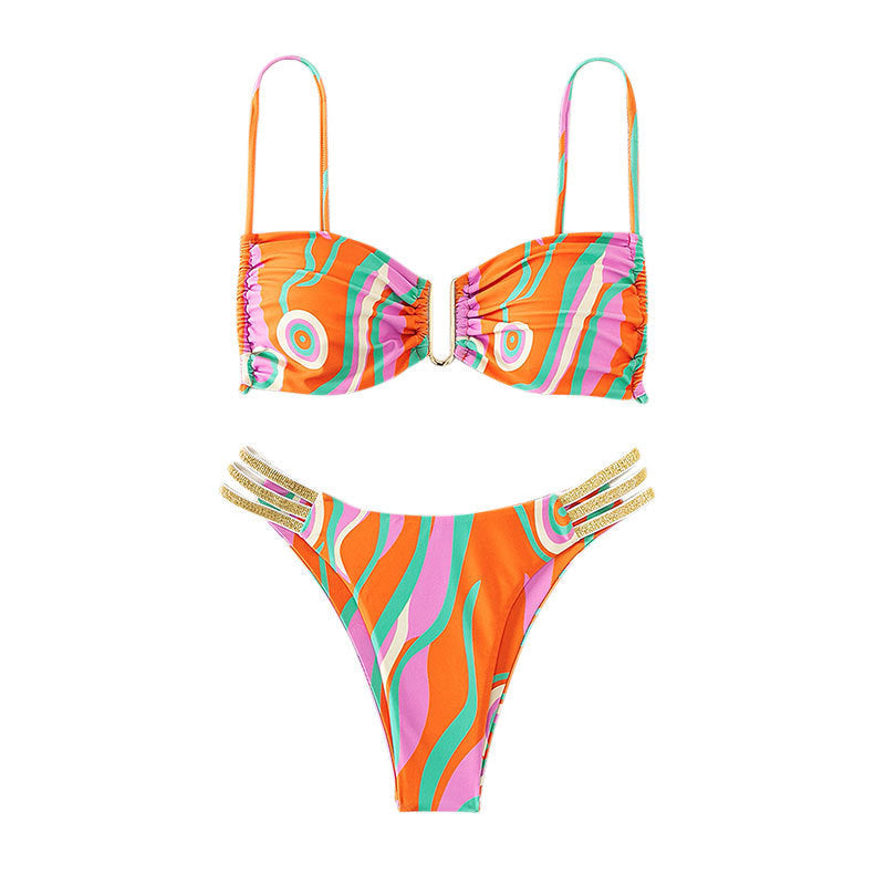 Damen Triangel-Bikini mit dekorativem Rüschendetail und hoch geschnittenem Slip R&B