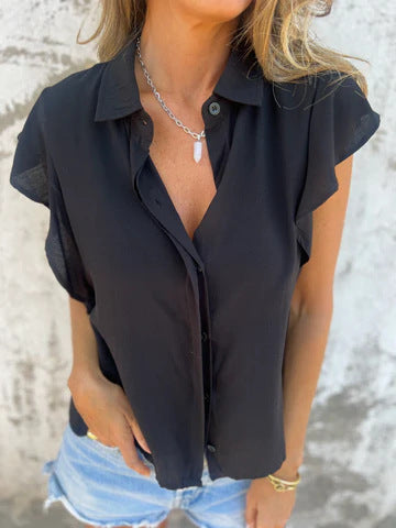 Damen elegante Kurzarmbluse mit Rüschendetails