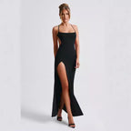 Damen Elegantes Maxikleid mit seitlichem Schlitz und dünnen Trägern EB