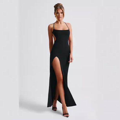 Damen Elegantes Maxikleid mit seitlichem Schlitz und dünnen Trägern R&B