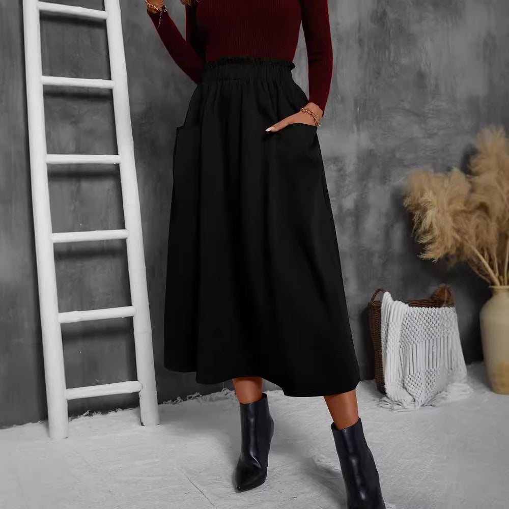 Damen Luftiger Midirock mit elastischem Bund und praktischen Taschen R&B
