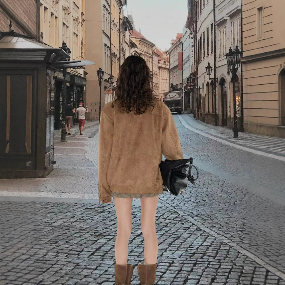 Damen Modische Oversized Weste aus hochwertigem Wildleder R&B