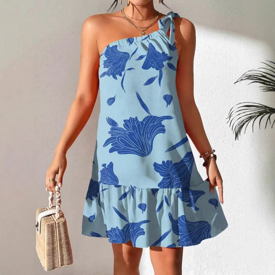 Damen Trägerloses Sommerkleid mit voluminösem Rock und floralem Design R&B