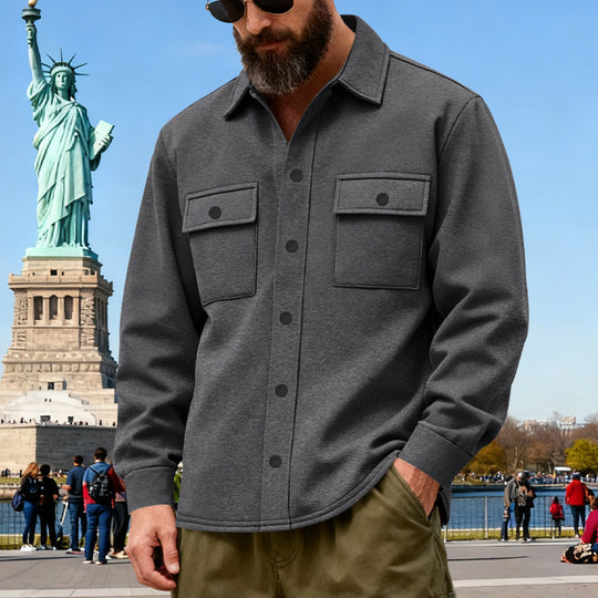 Herren nan lässige Hemdjacke aus Baumwollmischung mit aufgesetzten Brusttaschen R&B