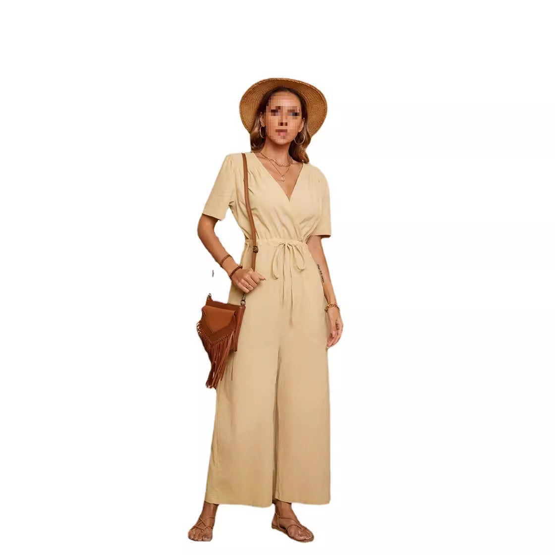 Damen Lässiger Jumpsuit mit hohem Bund und praktischen Taschen R&B