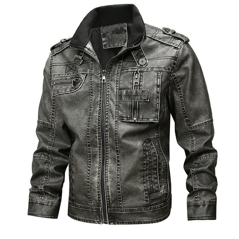 Herren robuste Kunstlederjacke im Military-Stil R&B