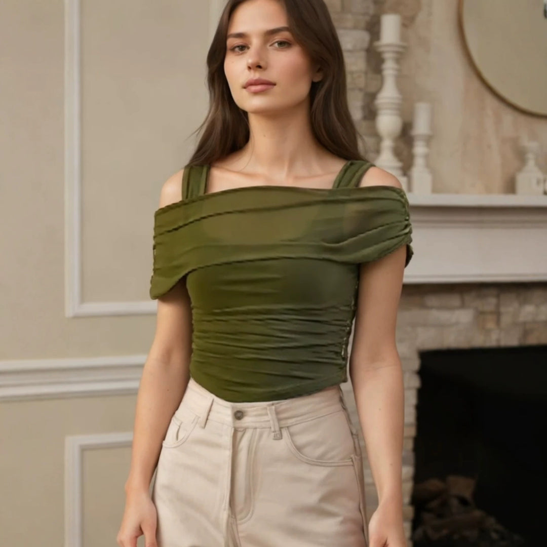 Damen Off-Shoulder Oberteil mit Raffung R&B