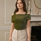 Damen Off-Shoulder Oberteil mit Raffung R&B