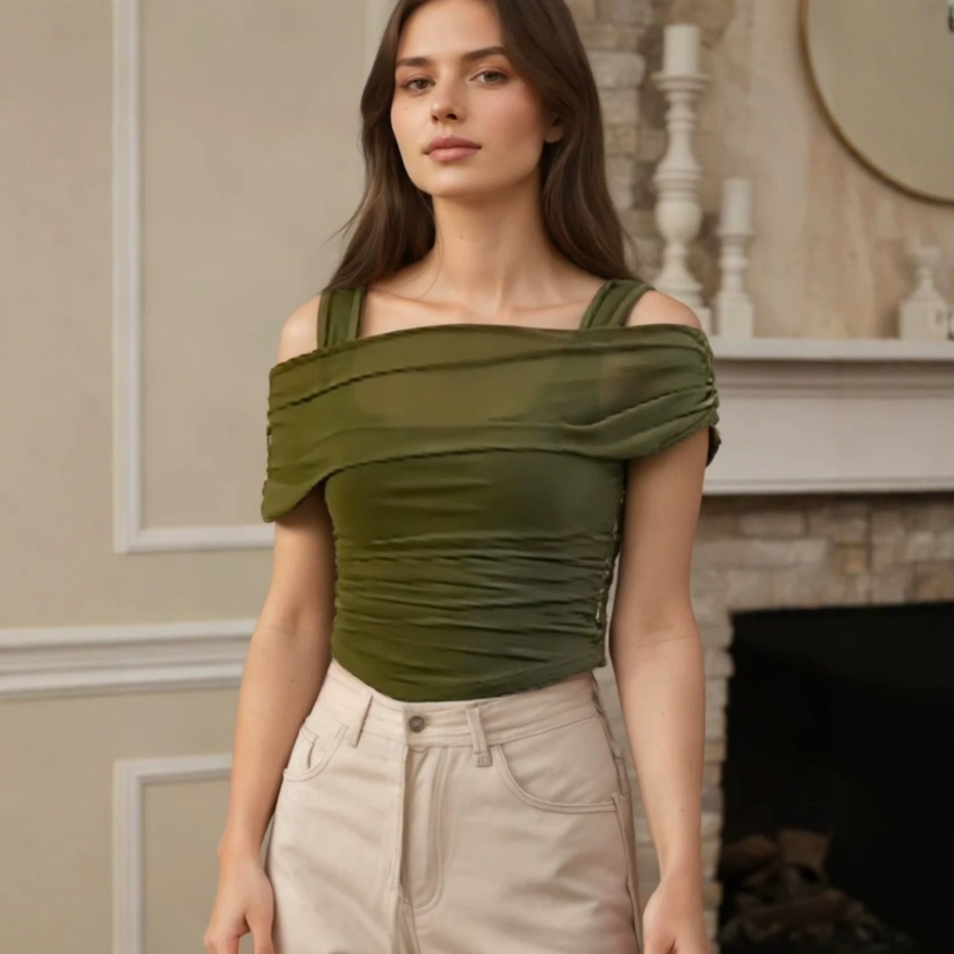 Damen Off-Shoulder Oberteil mit Raffung R&B