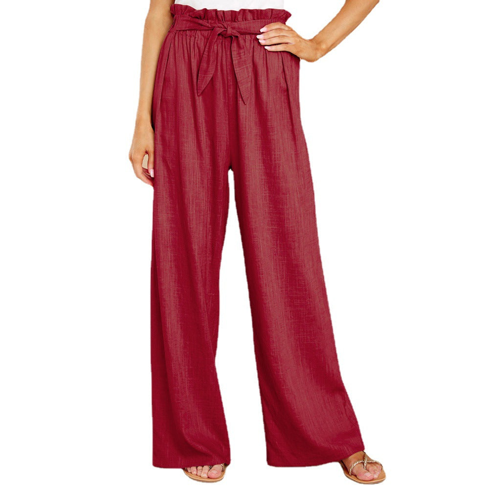 Damen nan Leinenhose mit Paperbag-Bund und weitem Bein R&B