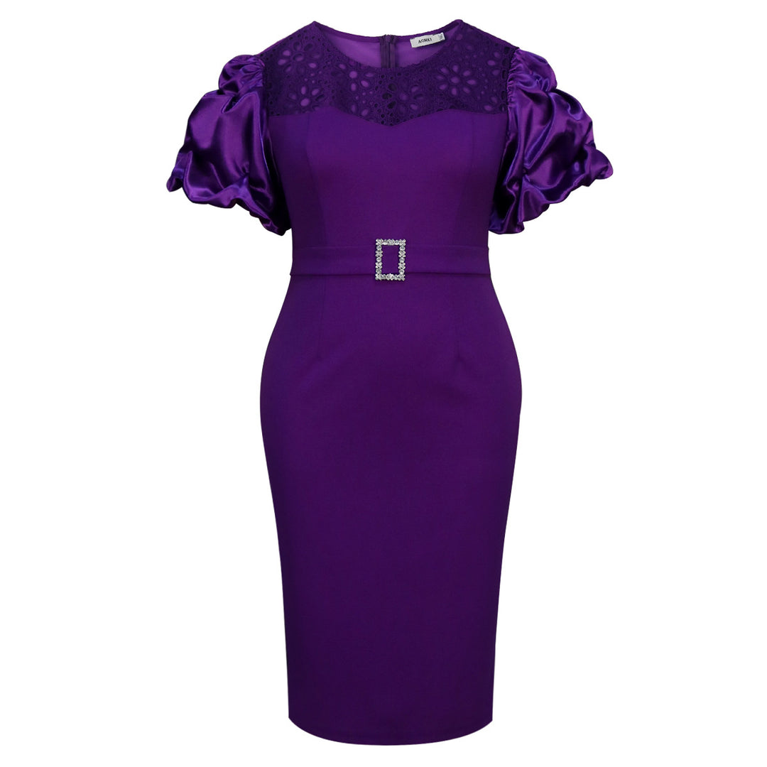 Damen Elegantes Kleid mit Spitzenakzenten und voluminösen Puffärmeln R&B