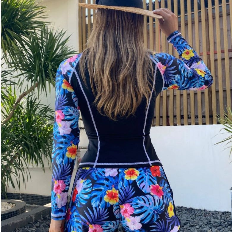 Damen Langarm Surf-Badeanzug mit floralem Muster R&B