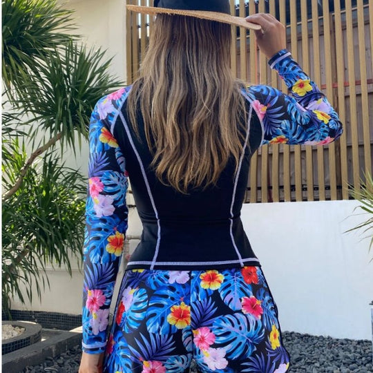 Damen Langarm Surf-Badeanzug mit floralem Muster R&B