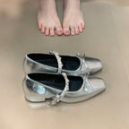 Damen Ballerinas mit eleganter Riemchenverzierung und schimmerndem Finish R&B