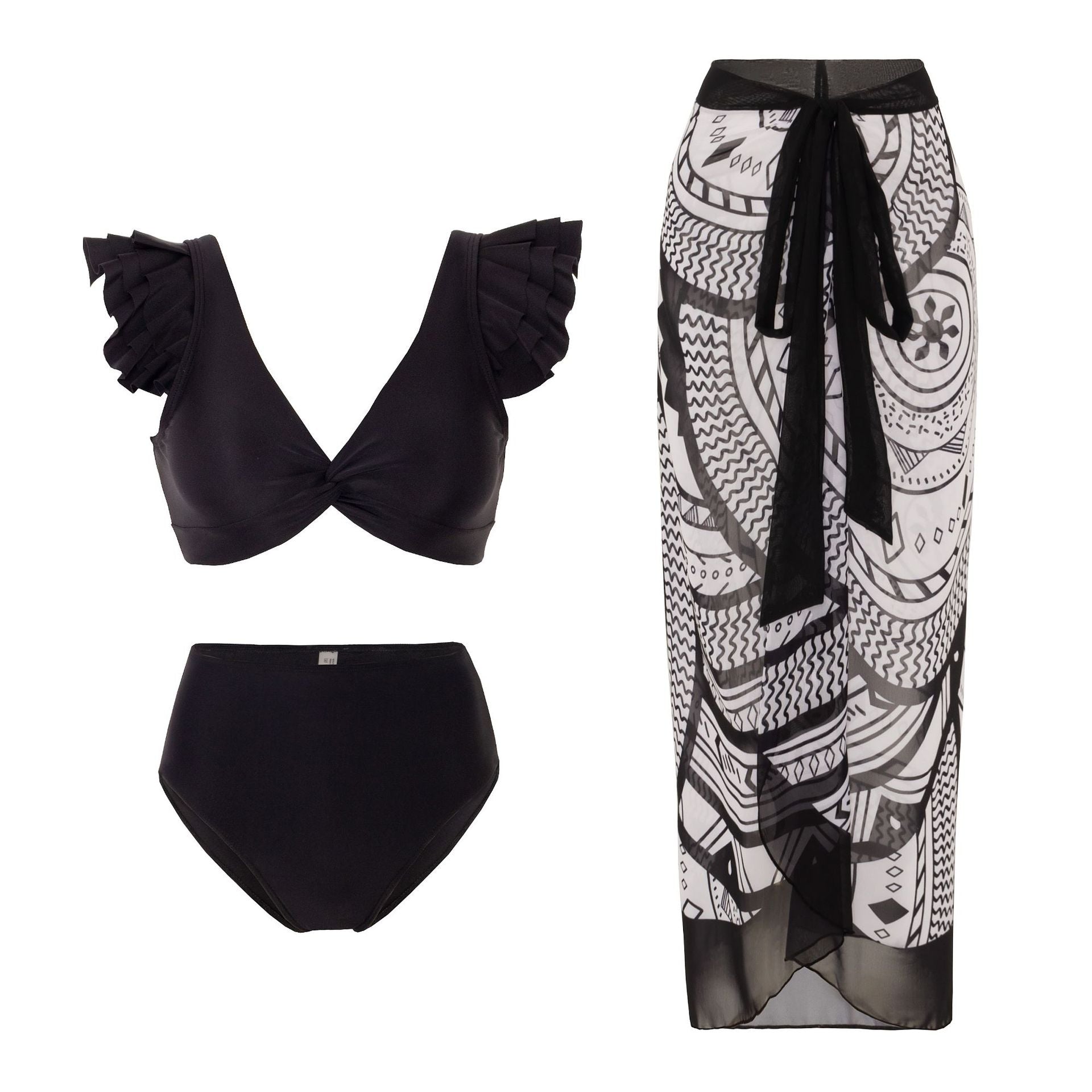 Damen Bikini-Set mit charmantem Rüschendesign und eleganter Strandumhüllung R&B