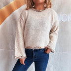Damen lässiger Pullover aus weichem Material mit trendiger Fransenverzierung R&B