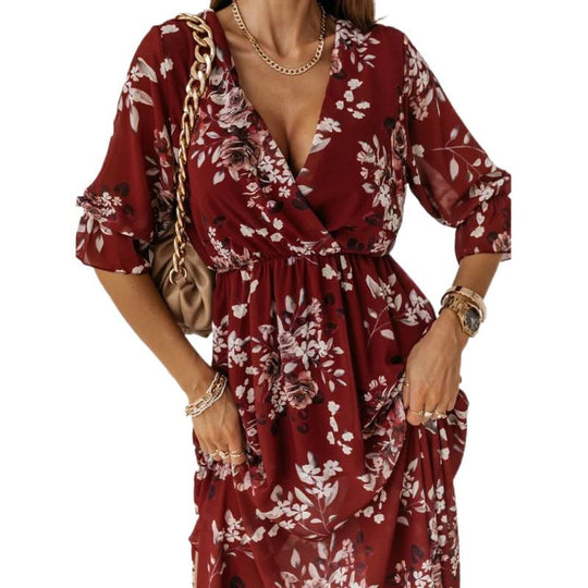 Damen elegantes Maxikleid mit animalischen Mustern und modischem Schlitz R&B
