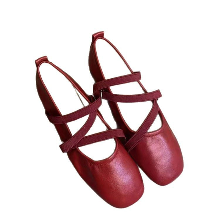 Damen elegantes Ballerina-Modell mit modischem Riemchen und hochwertigem Leder R&B