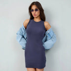Damen figurbetontes Sommerkleid mit schmalem Schnitt und Rundhalsausschnitt R&B