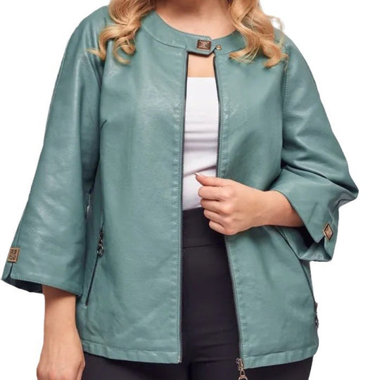 Damen modische Kunstlederjacke mit einzigartigem Schnitt R&B