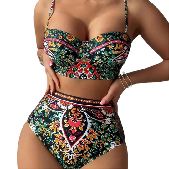 Damen Hochtailliertes Bikini-Set mit floralem Design R&B