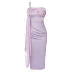 Damen figurbetontes Abendkleid mit asymmetrischem Drapierungsdetail und Glitzerakzenten R&B