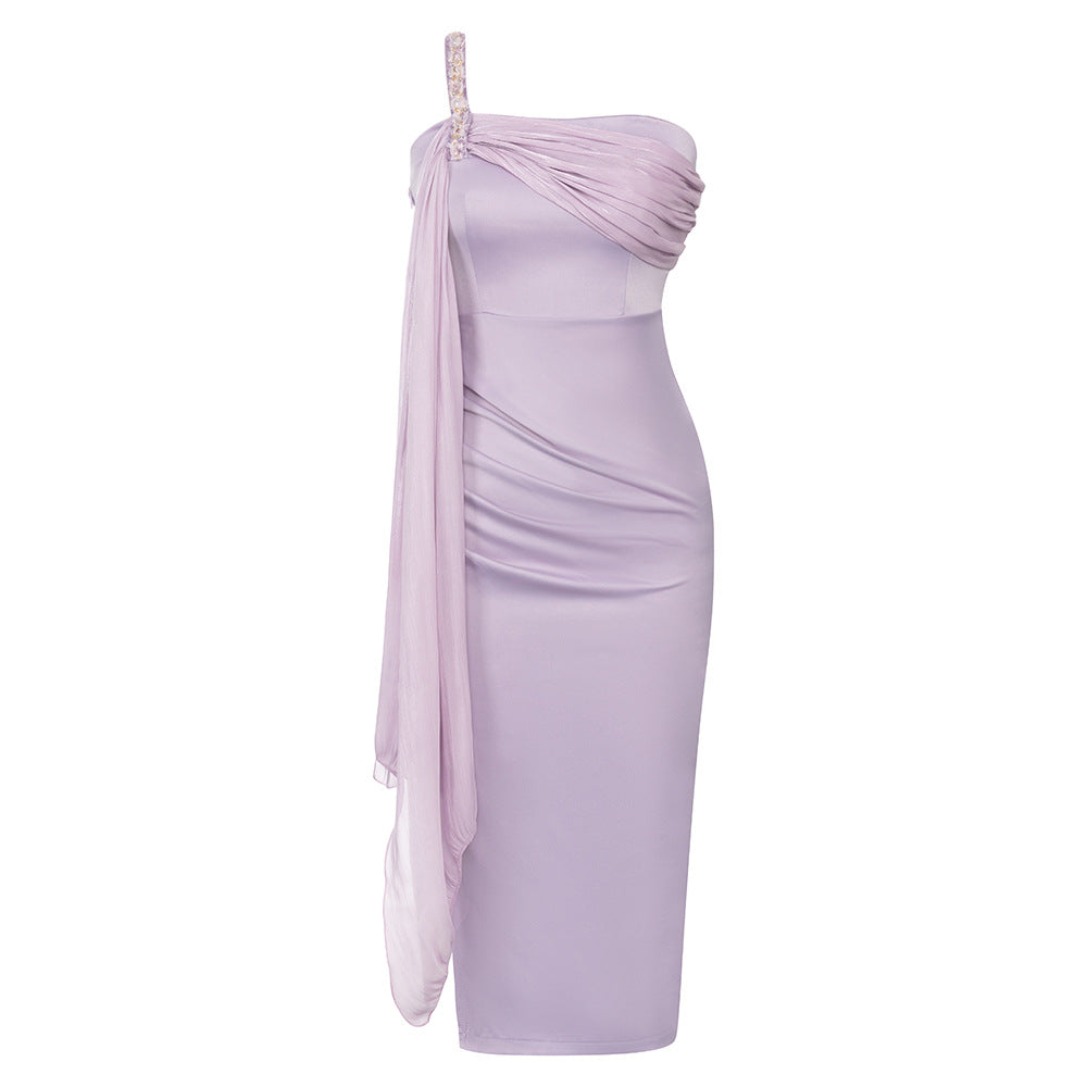 Damen figurbetontes Abendkleid mit asymmetrischem Drapierungsdetail und Glitzerakzenten R&B