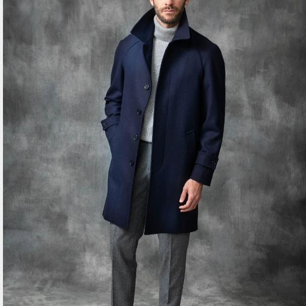 Herren eleganter Mantel mit Gürtel und klassischem Revers R&B