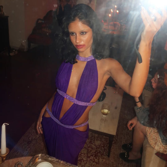 Damen Glamouröses Abendkleid mit raffinierten Cut-Outs und glitzernden Akzenten R&B