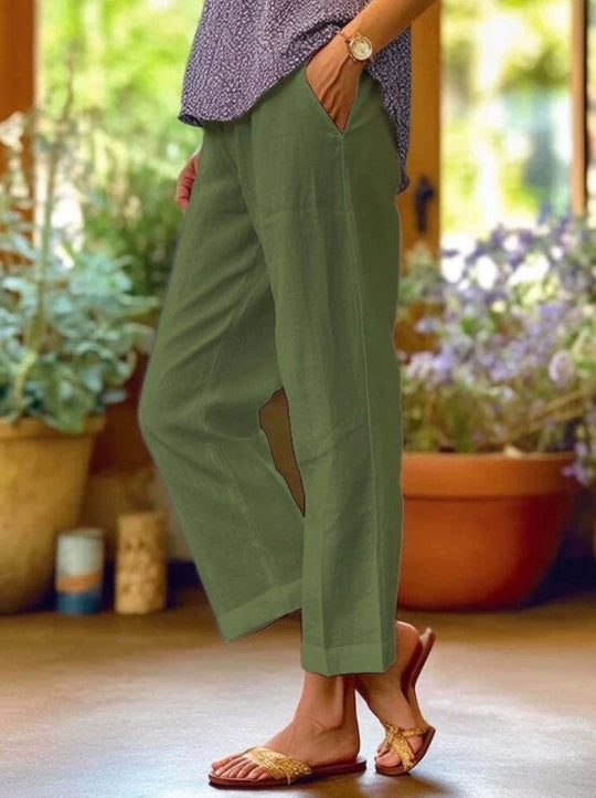 Damen Leinenhose mit weitem Schnitt und praktischen Taschen R&B