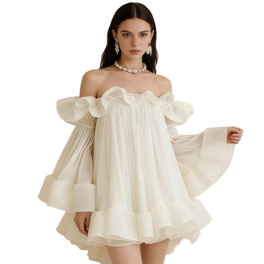 Damen Verspielt-romantisches Minikleid mit Volants und schulterfreiem Design R&B