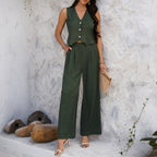 Damen Zweiteiliges Set mit cropped Top und weitem Hose R&B