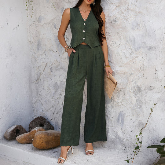 Damen Zweiteiliges Set mit cropped Top und weitem Hose R&B