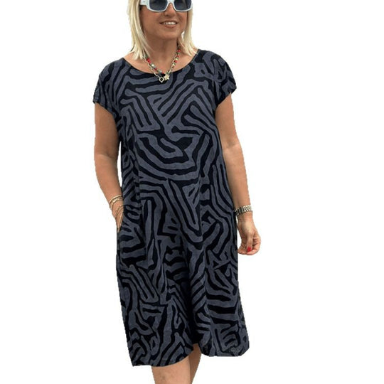 Damen nan knielanges A-Linien-Midikleid mit strukturierter Jacquardoptik und Rundhalsausschnitt R&B