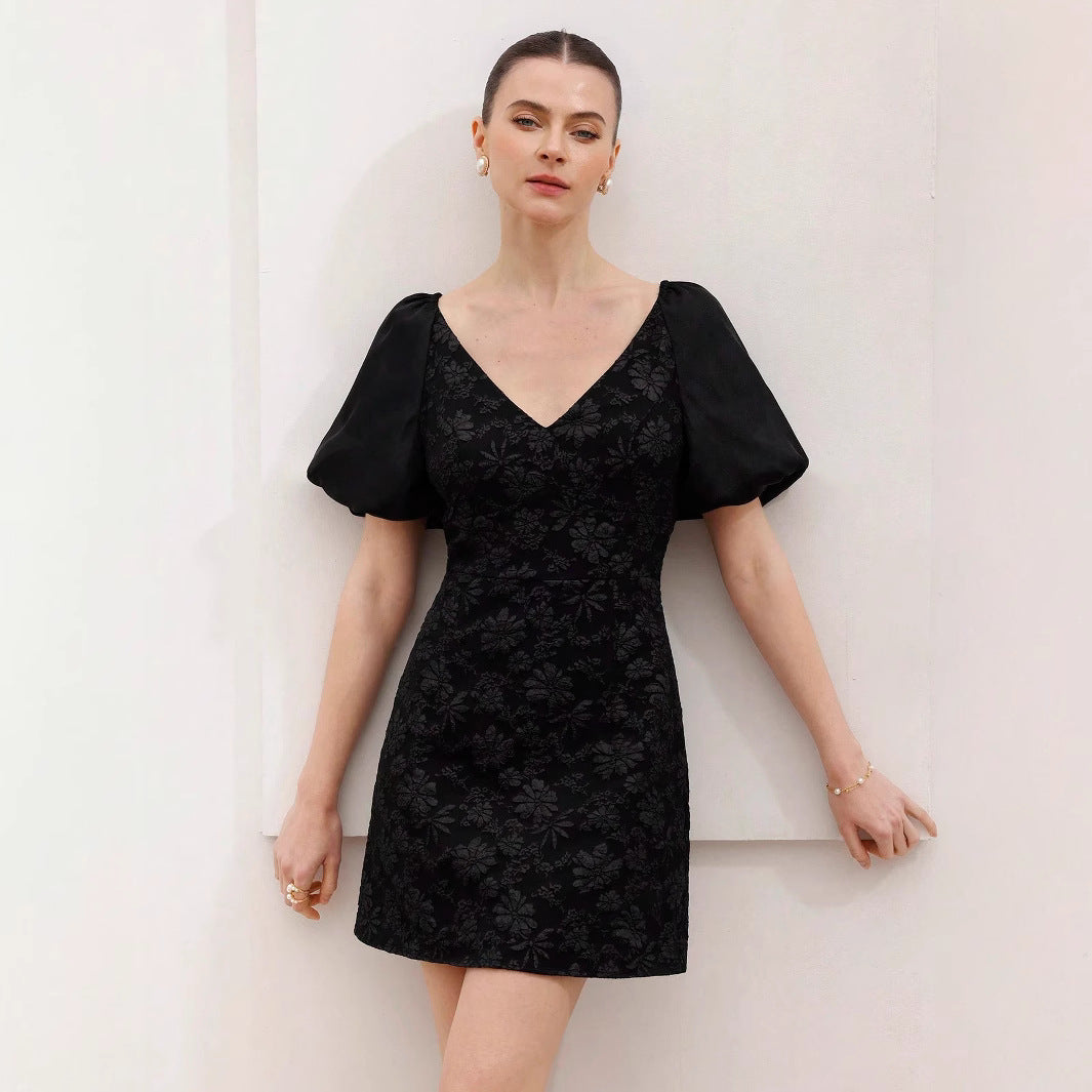 Damen Minikleid mit Puffärmeln und floralem 3D-Design R&B
