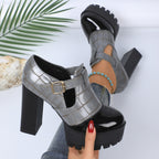 Damen Plateau-Pumps mit modischem Krokoprägungs-Design und verstellbarem Riemen R&B
